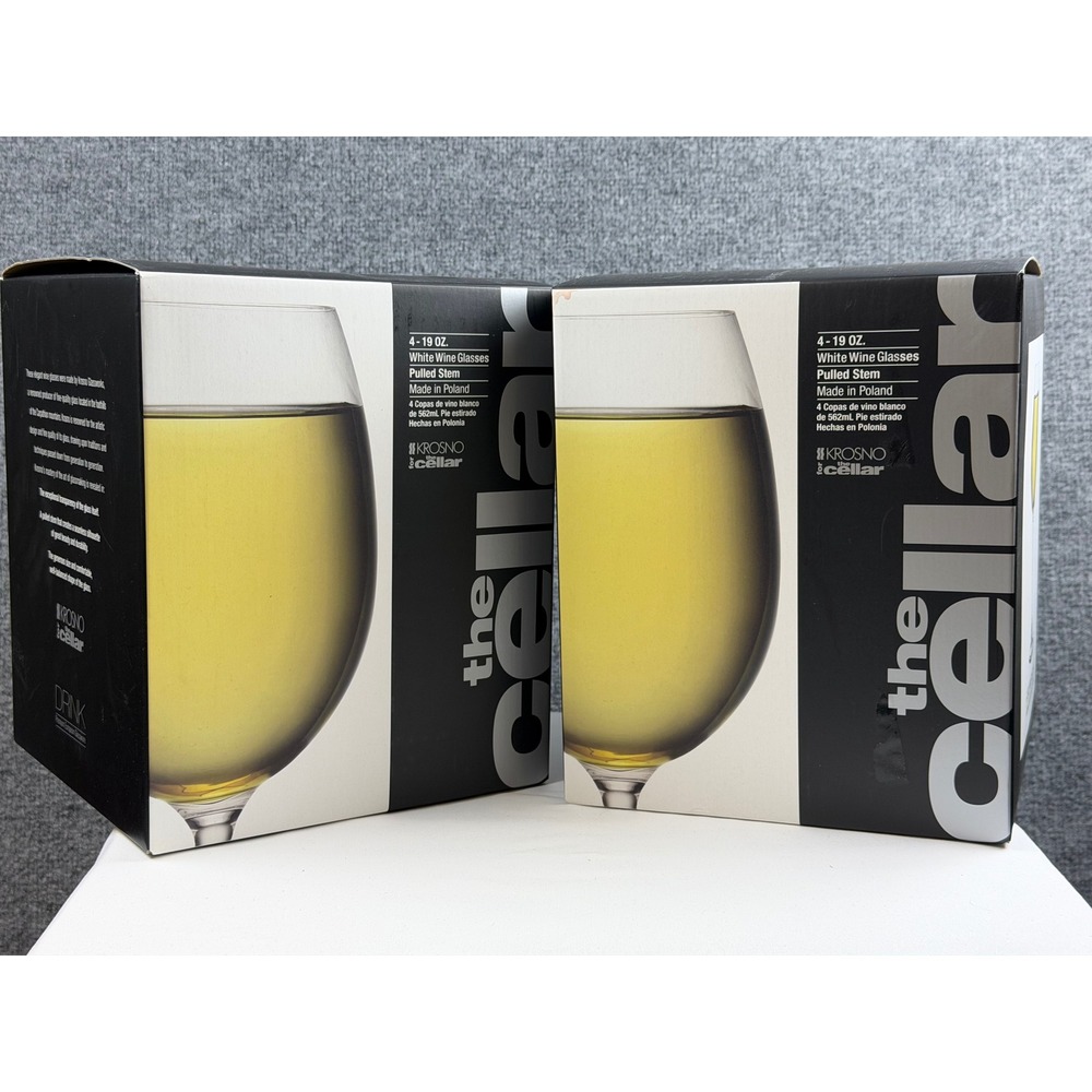 Premium Krosno The Cellar White Wine Glasses 2 Sets 8 tot 19oz Pulled Stem w Box
